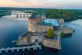 Sunset view of Olavinlinna castle in Savonlinna, Finland