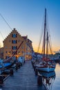 Sunset view of old boats at marina in Svendborg, Denmark Royalty Free Stock Photo