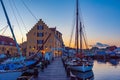 Sunset view of old boats at marina in Svendborg, Denmark Royalty Free Stock Photo