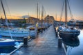 Sunset view of old boats at marina in Svendborg, Denmark Royalty Free Stock Photo