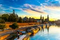 Sunset view of the Old Town architecture with Elbe river embankment in Dresden, Saxony, Germany Royalty Free Stock Photo