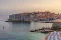 Sunset view on old town of Dubrovnik, Dalmatia, Croatia. Medieval fortress on the sea coast. Popular travel destination Royalty Free Stock Photo