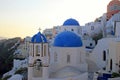 Sunset view with orthodox church,Oia, Santorini island, Greece Royalty Free Stock Photo