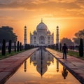 sunset view of outside view the taj mahal generative AI