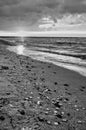 at sunset, a view over the beach in Zingst on the Baltic Sea. black and white Royalty Free Stock Photo