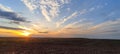 Sunset view over countryside Derbyshire peak District national park blue sky warm hues Royalty Free Stock Photo