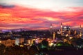 Sunset view over Hagia Sophia and the Bosphorus Bridge of Istanbul, view on the city skyline, Turkey Royalty Free Stock Photo