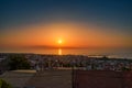 Sunset view over the picturesque coastal town of Kyparissia located in northwestern Messenia, Trifylia, Peloponnese, Greece Royalty Free Stock Photo