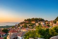 Sunset view over the picturesque coastal town of Kyparissia located in northwestern Messenia, Trifylia, Peloponnese, Greece Royalty Free Stock Photo