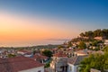 Sunset view over the picturesque coastal town of Kyparissia located in northwestern Messenia, Trifylia, Peloponnese, Greece Royalty Free Stock Photo