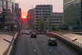 Sunset view over the Rue de la Loi, from the Schuman roundabout