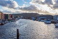 Sunset view over the Trondheim harbour, Norway Royalty Free Stock Photo
