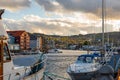 Sunset view over the Trondheim harbour, Norway Royalty Free Stock Photo