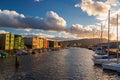 Sunset view over the Trondheim harbour, Norway Royalty Free Stock Photo