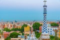 Sunset view of Parc Guell in Barcelona, Spain Royalty Free Stock Photo