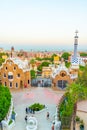 Sunset view of Parc Guell in Barcelona, Spain Royalty Free Stock Photo