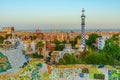 Sunset view of Parc Guell in Barcelona, Spain Royalty Free Stock Photo