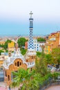 Sunset view of Parc Guell in Barcelona, Spain Royalty Free Stock Photo