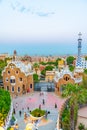 Sunset view of Parc Guell in Barcelona, Spain Royalty Free Stock Photo