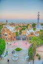 Sunset view of Parc Guell in Barcelona, Spain Royalty Free Stock Photo