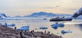 Sunset view and people gathered on the deck, Icebergs drifting Royalty Free Stock Photo