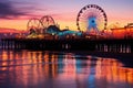 Sunset view of the pier and the ferris wheel in San Francisco, Santa Monica pier at sunset, AI Generated Royalty Free Stock Photo