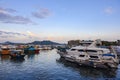 The sunset view of the pier at Sai Kung, Hong Kong