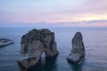 Sunset view of Pigeon Rock Raouche, Beirut. Lebanon Royalty Free Stock Photo