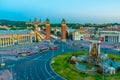 Sunset view of Placa d\'espanya in Barcelona, Spain Royalty Free Stock Photo