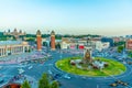 Sunset view of Placa d\'espanya in Barcelona, Spain Royalty Free Stock Photo