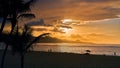 Sunset view at Playa de Las Canteras beach at Las Palmas de Gran Canaria, Spain