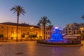 Sunset view of Plaza de Espana in Spanish town Merida.