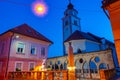 Sunset view of Plecnik staircase and arcades in Kranj, Slovenia Royalty Free Stock Photo