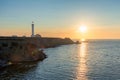 Sunset view of Point Arena Lighthouse in Mendocino County, Northern California Royalty Free Stock Photo