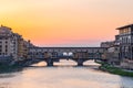 Sunset view at Ponte Vecchio the old bridge in Florence, Tuscany Royalty Free Stock Photo