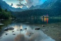 Sunset view of Popradske pleso lake in Slovakia Royalty Free Stock Photo