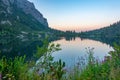 Sunset view of Popradske pleso lake in Slovakia Royalty Free Stock Photo