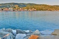 Sunset view from the port. Lavagna. Liguria. Italy Royalty Free Stock Photo