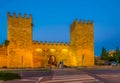 Sunset view of Porta del moll leading to the old town of Alcudia, Mallorca, Spain Royalty Free Stock Photo