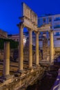 Sunset view of Portico del Foro in Merida, Spain.