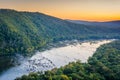 Sunset view of the Potomac River, from Weverton Cliffs, near Harpers Ferry, West Virginia Royalty Free Stock Photo