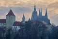 Sunset view of Prague castle and Saint Vitus Cathedral in Czech republic Royalty Free Stock Photo