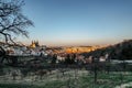Sunset view of Prague,Czech Republic. Prague panorama.Beautiful sightseeing on sunny spring day.Amazing European cityscape.Red Royalty Free Stock Photo