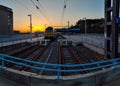 Sunset view railway station Genk train