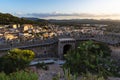 Sunset view from the ramparts of the castle on the town of Capdepera Majorca Royalty Free Stock Photo