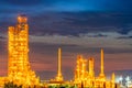 Sunset view of refinery petroleum and petrochemical plant in dustrial with distillation column and engineering equipment and pipe Royalty Free Stock Photo