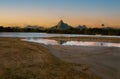 Tamarin bay at sunset with the Rempart mountain in the background