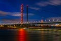 Sunset view of Rheinkniebrucke bridge in Dusseldorf, Germany Royalty Free Stock Photo