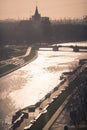 Sunset view of the River Pregolya Pregel and Koenigsberg Cathedral Royalty Free Stock Photo