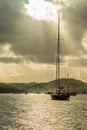 Sunset view of Rodney bay with yachts anchored in the lagoon, Saint Lucia, Caribbean sea